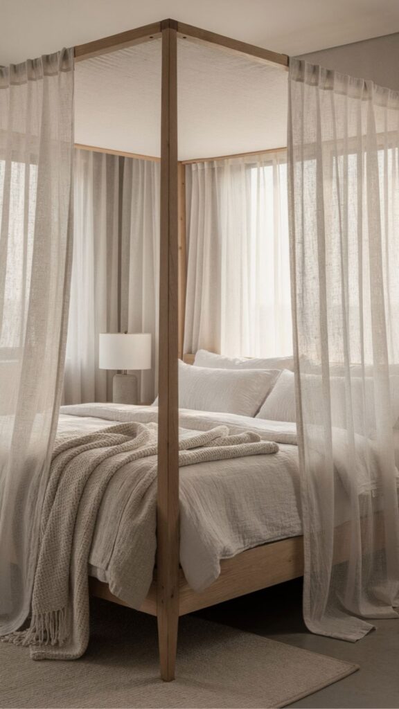 Scandinavian Linen Canopy Bed