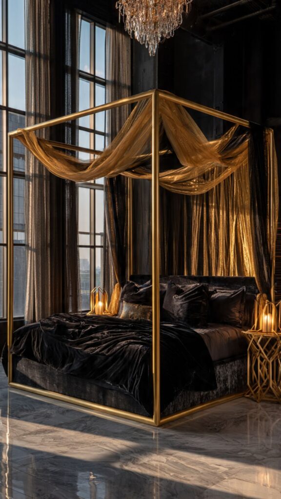 Statement Gold Canopy Bed Frame