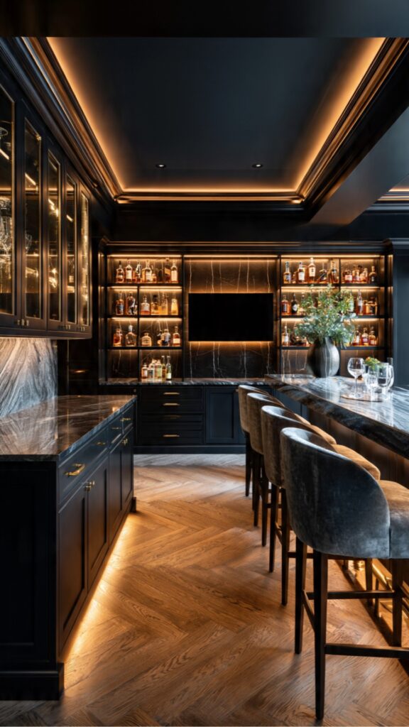 The Basement Bar with Built-In Entertainment Wall