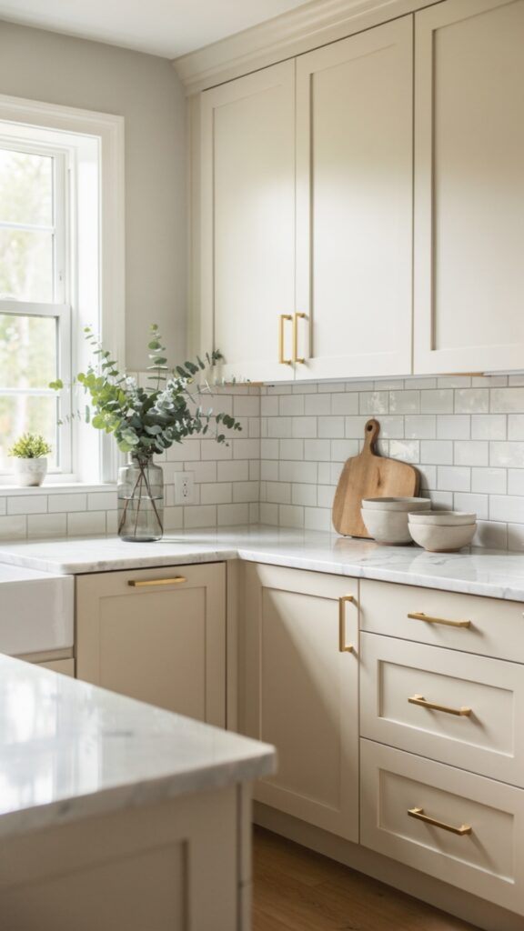 Try Cream Cabinets with a Subway Tile Backsplash