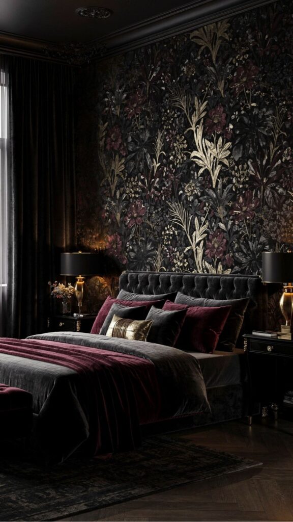 Use Dark Floral Wallpaper as a Statement Wall