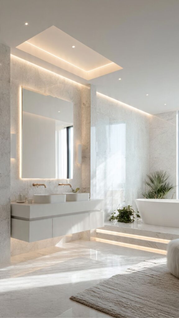 Use Lighting Layers to Transform Your White Bathroom Ideas