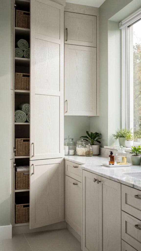 Utilize Vertical Space with Tall Bathroom Cabinets