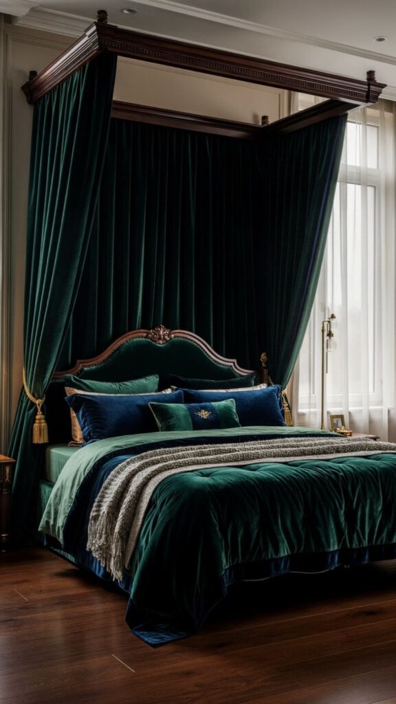 Velvet and Jewel-Tone Luxury Canopy Bed