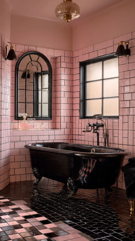 Vintage Retro Pink and Black Bathroom Aesthetic
