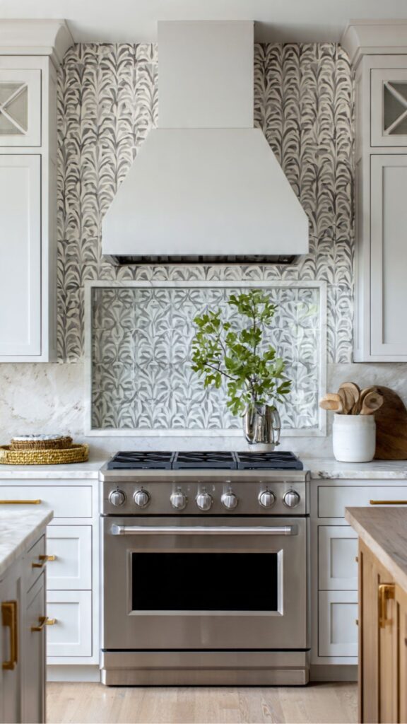 Wallpaper as Kitchen Backsplash Feature Wall