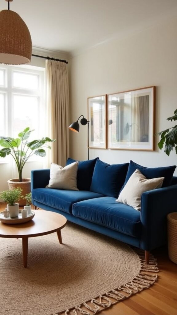 Balance a Blue Sofa with Green Plants