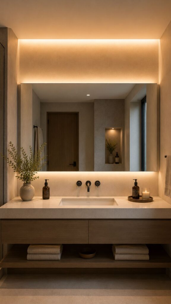 Cove Lighting Above the Mirror Area