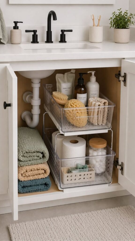 Smart Storage Shelves with Hidden Pull-Out Bins