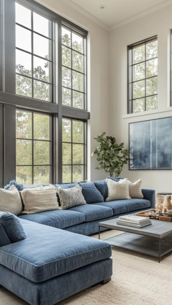 Use a Blue Sofa as the Anchor in an Open-Plan Living Space