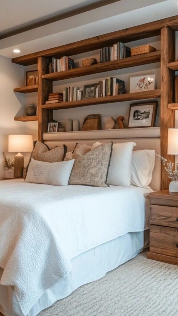 Built-In Wall Shelving Around a Headboard