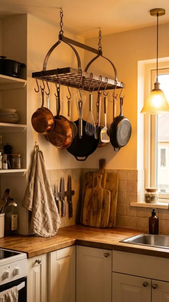 Hang Pots, Pans, and Utensils from Ceiling or Rail Systems